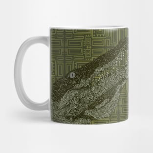 Green Crocodile on a Geometrical Pattern Mug